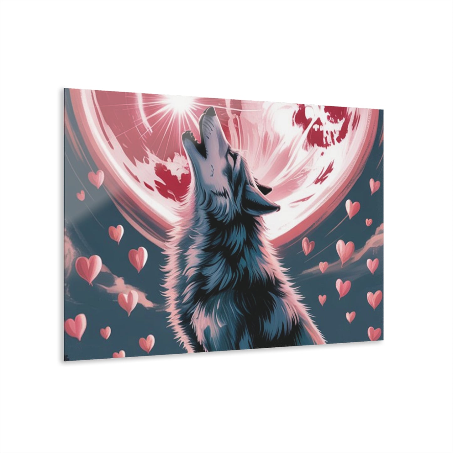 Wolf Heart Moon Acrylic Wall Art – Premium Crystal Print