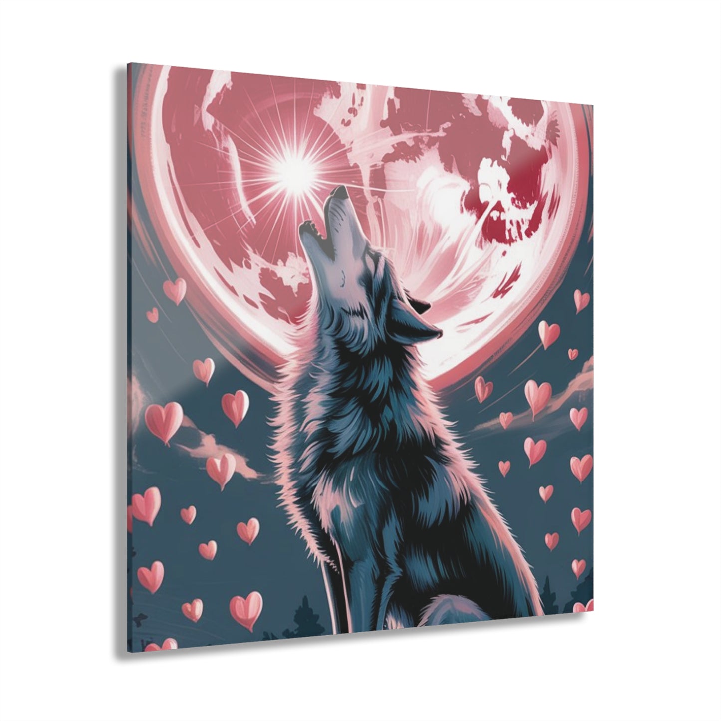 Wolf Heart Moon Acrylic Wall Art – Premium Crystal Print