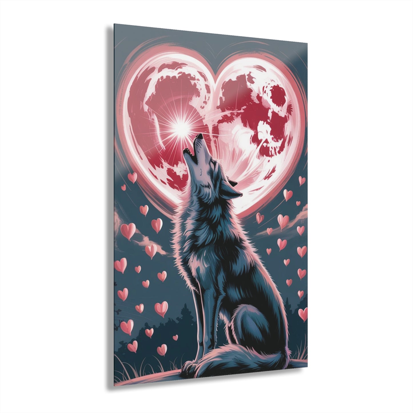 Wolf Heart Moon Acrylic Wall Art – Premium Crystal Print