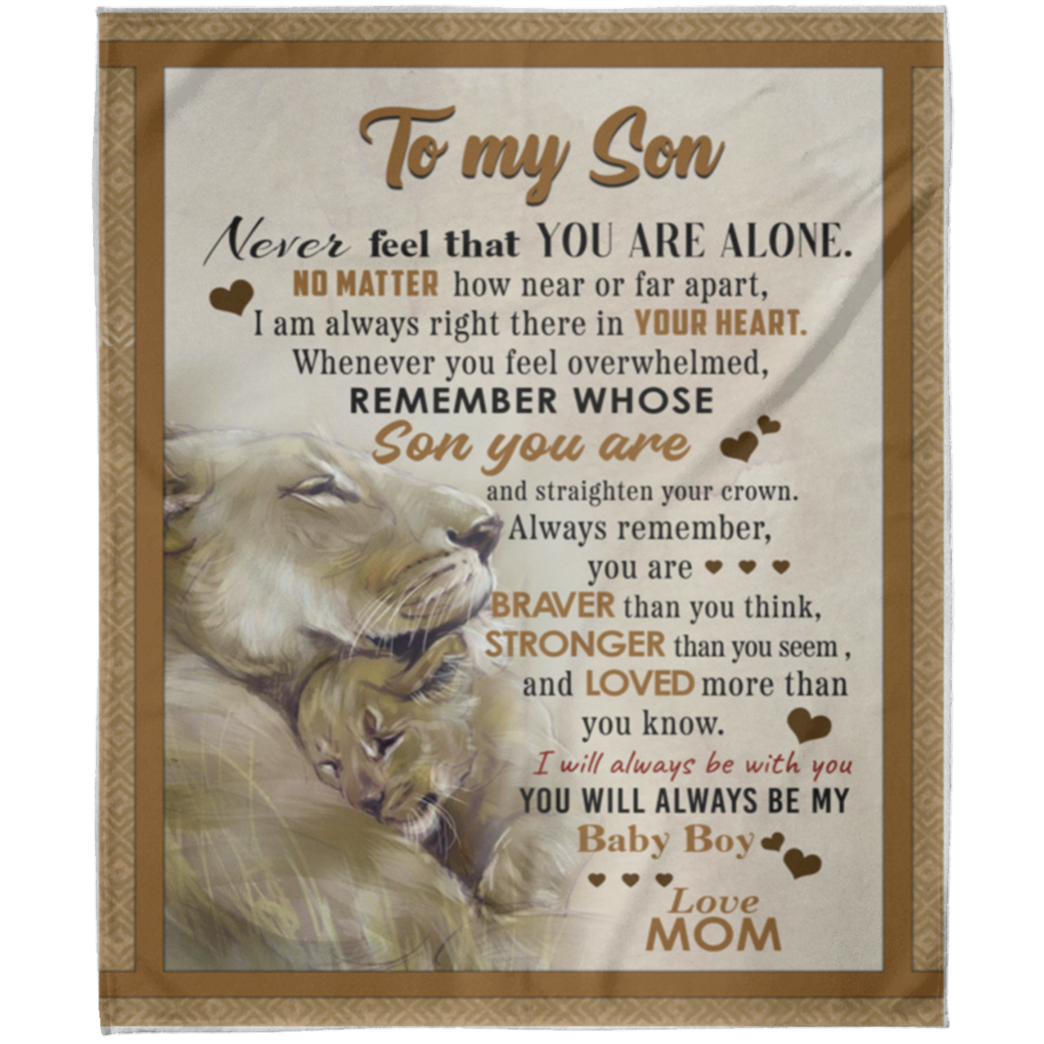 To My Son Cozy Arctic Fleece Blanket – Lion Design Motivational Gift (50×60)