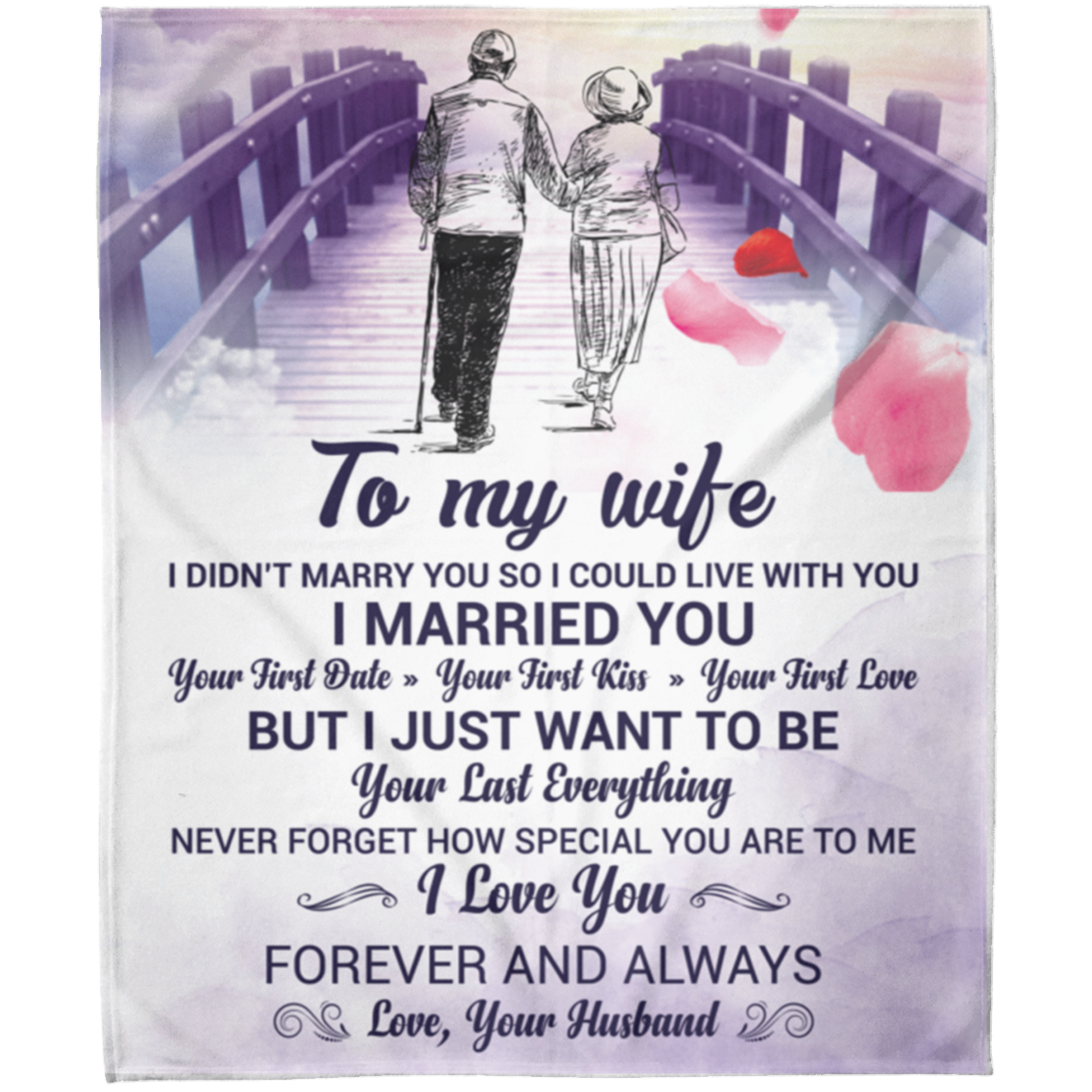 To My Wife Cozy Arctic Fleece Blanket – Romantic Gift for Her (50×60, Purple Bridge Design)