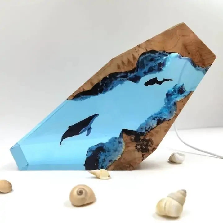 Whale & Diver Resin LED Night Light – Artistic Resin Home Decor Gift