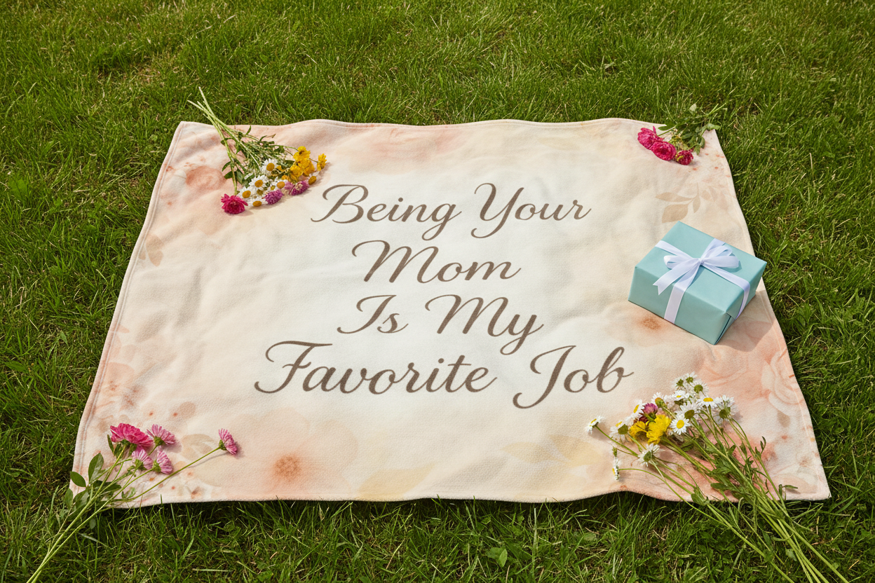 Blanket laid out on grass for picnic with flowers