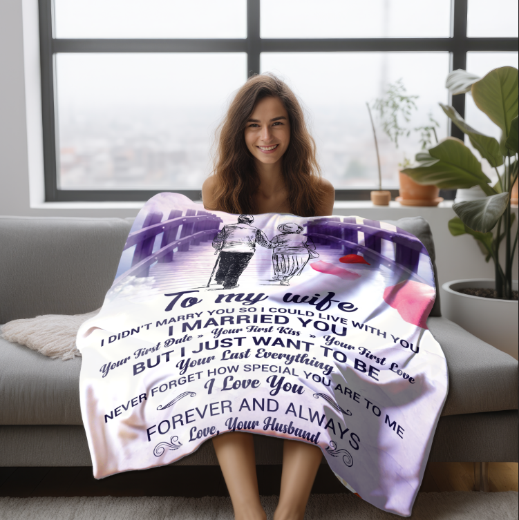 To My Wife Cozy Arctic Fleece Blanket – Romantic Gift for Her (50×60, Purple Bridge Design)