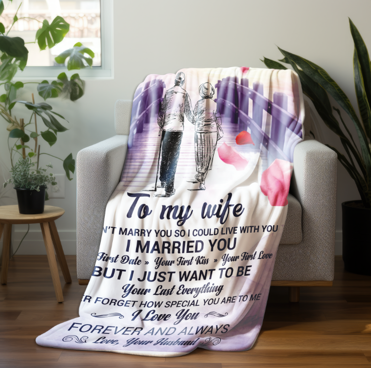 To My Wife Cozy Arctic Fleece Blanket – Romantic Gift for Her (50×60, Purple Bridge Design)
