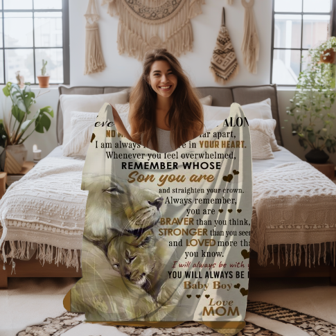 To My Son Cozy Arctic Fleece Blanket – Lion Design Motivational Gift (50×60)