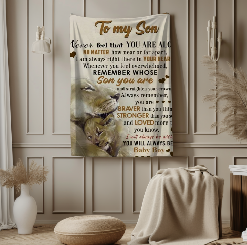 To My Son Cozy Arctic Fleece Blanket – Lion Design Motivational Gift (50×60)