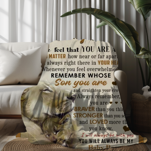 To My Son Cozy Arctic Fleece Blanket – Lion Design Motivational Gift (50×60)