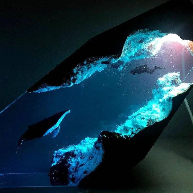 Whale & Diver Resin LED Night Light – Artistic Resin Home Decor Gift